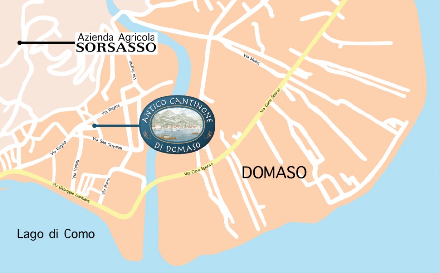 Map of Domaso with Sorsasso Farmhouse and the Antico Cantinone di Domaso
